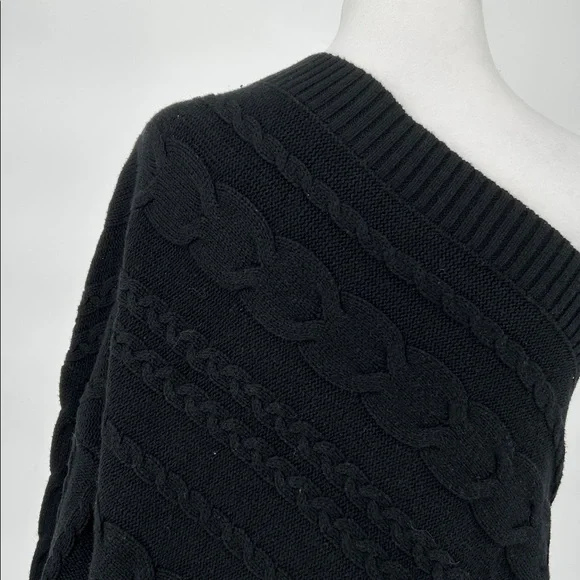 L'AGENCE Zoey Cable Knit Merino Wool one shoulder black sweater size Large - Picture 6 of 10